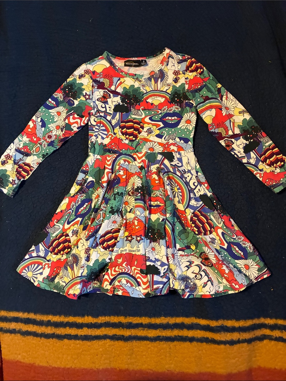 Rock your kid Girls Multicolor Psychedelic Print Long-Sleeve Dress
